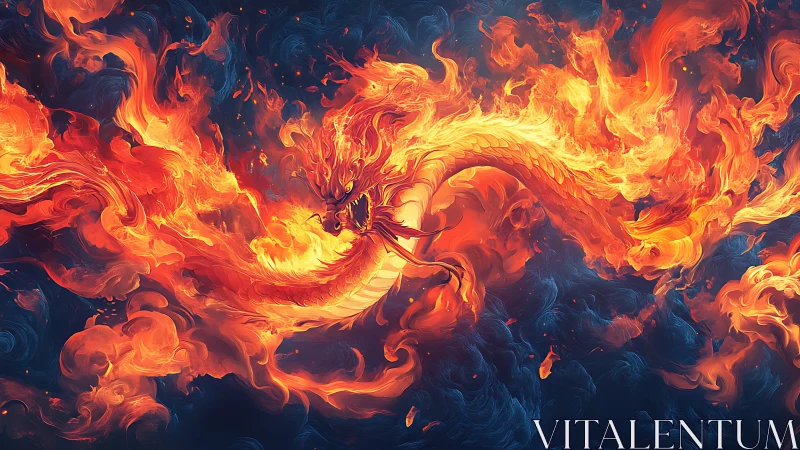 Fiery serpentine dragon formed by swirling orange flames.