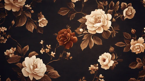 Vintage Blooms on Black: A Garden of Warmth.