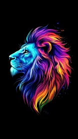 Side profile lion head uses multicolor neon gradients