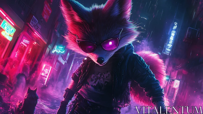 Cyberpunk fox in neon alley with intense magenta glow.