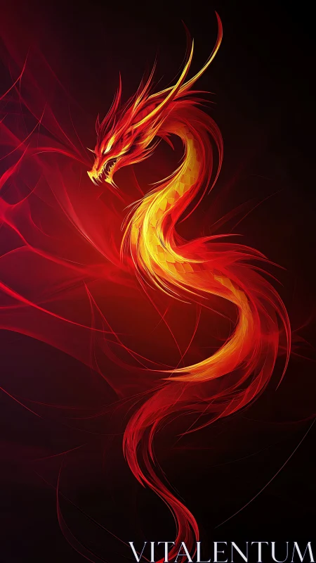 Curved red and yellow dragon rendered on a dark gradient background