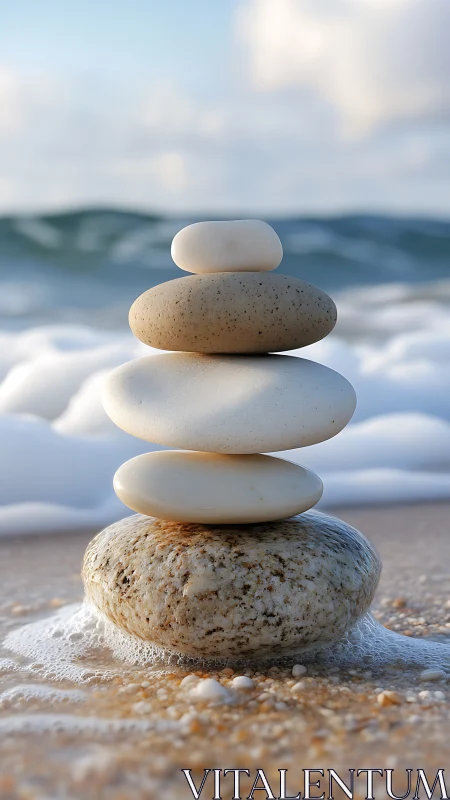 Sea-breath stones stack in quiet balance at the shoreline.