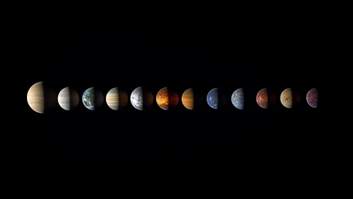 Planets align in a dark cosmos, revealing vivid alien worlds