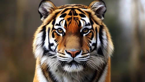 Tiger gazes forward in a calm, intimate forest portrait