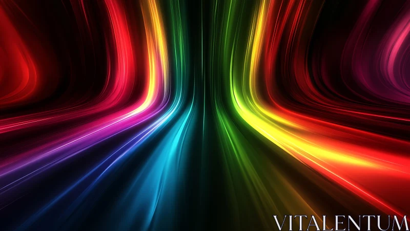 Flowing rivers of rainbow light curve into a glowing tunnel