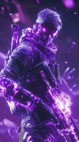 Spectral neon operative with volatile purple energy armor.