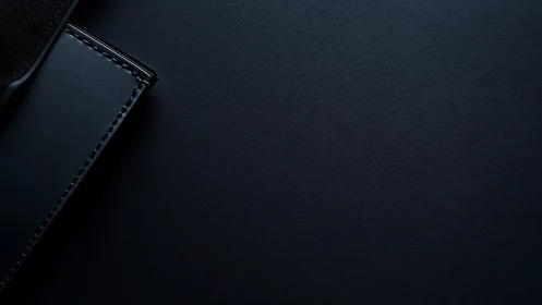 Quiet dark wallet corner rests on smooth black surface