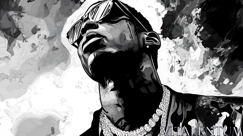 Monochrome vector portrait of rapper in sunglasses and chains