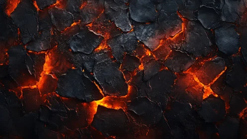 Molten Surface With Fractured Charred Matter And Incandescent Gaps