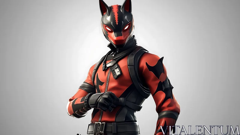 Armored fox-masked warrior stands ready in stark spotlight