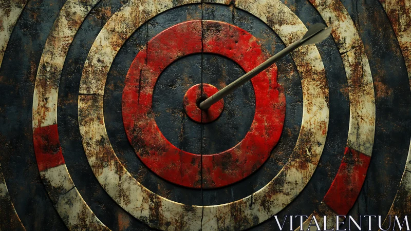 Arrow pierces weathered red and white archery target center
