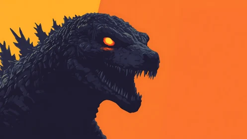 High-contrast kaiju profile rendered with flat cel-shaded lighting