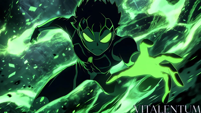 Neon comet hero surges forward in a storm of green fire.