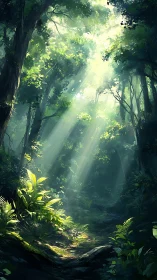 Enchanted Forest Sanctuary: Sunlight Breaks Through Ancient Trees