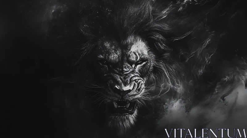 Midnight storm-lion roaring from a churning voidscape.