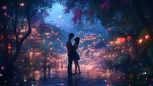 Two Hearts in an Enchanted Cityscape Aglow.