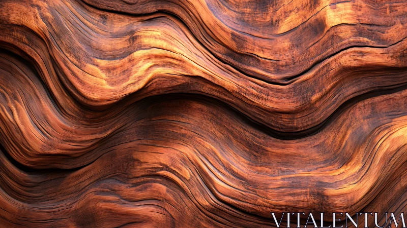 Undulating stratified wood surface with wave-like curvature dynamics.