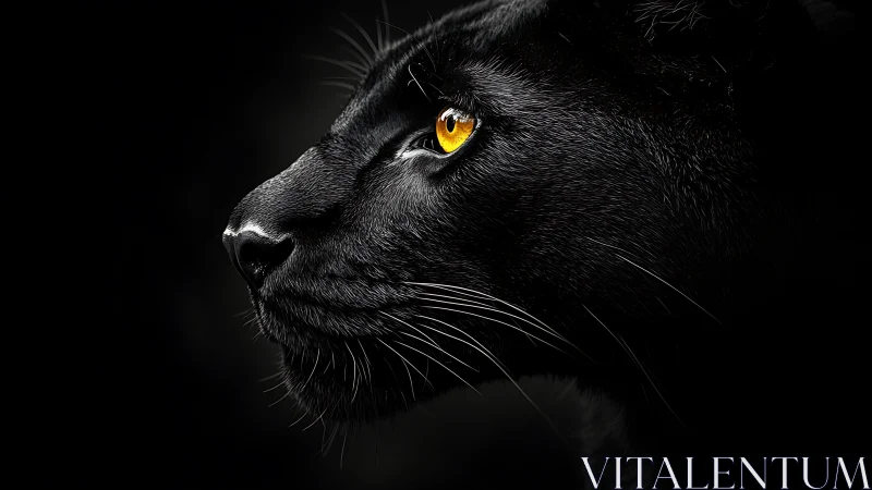 Black Panther Profile: High-Contrast Nocturnal Portrait with Luminous Amber Eyes