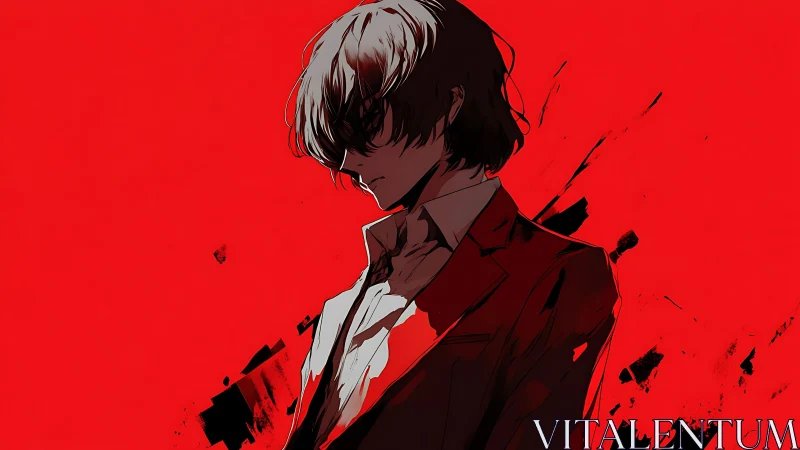 Crimson silence sharpens the lone figure’s hidden resolve