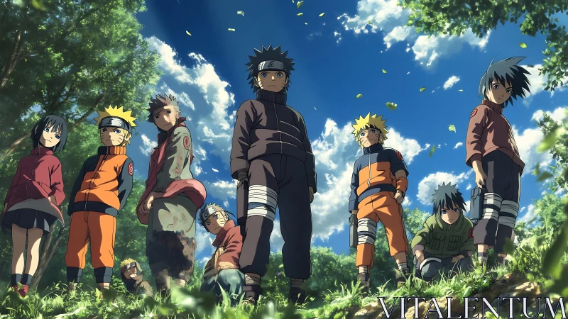 Leaf village dreamers under skywide chakra clouds.