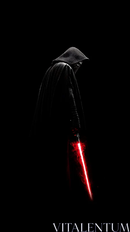 Dark-robed warrior with glowing red energy blade silhouette.
