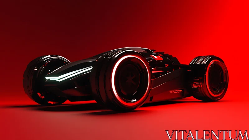 Futuristic black concept car glows with red neon rims