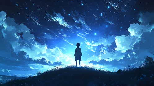 Starlit horizon waits while a lone dreamer measures the sky