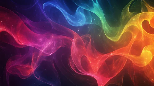 Colorful abstract light waves in a dark digital space.