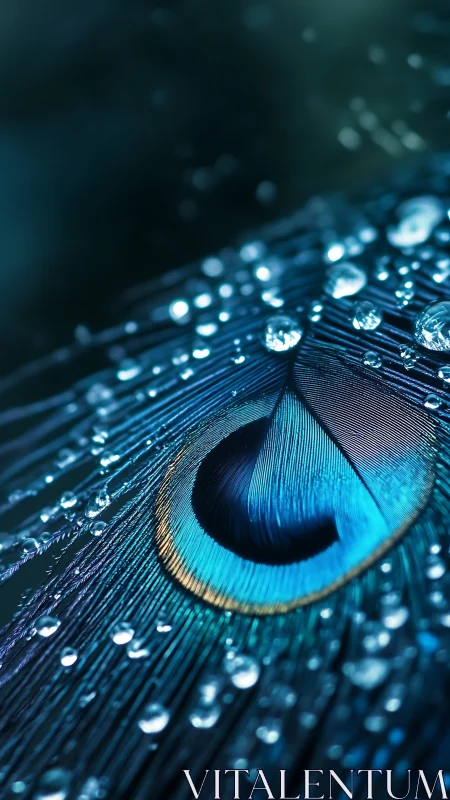 Macro study of iridescent feather barbules with water droplet refraction