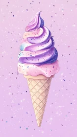 Dreamy pastel ice cream cone swirls with playful sparkling magic