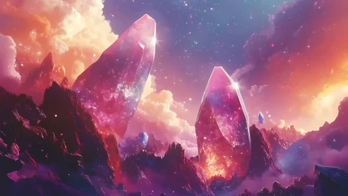 Vibrant alien landscape with towering luminous crystals.