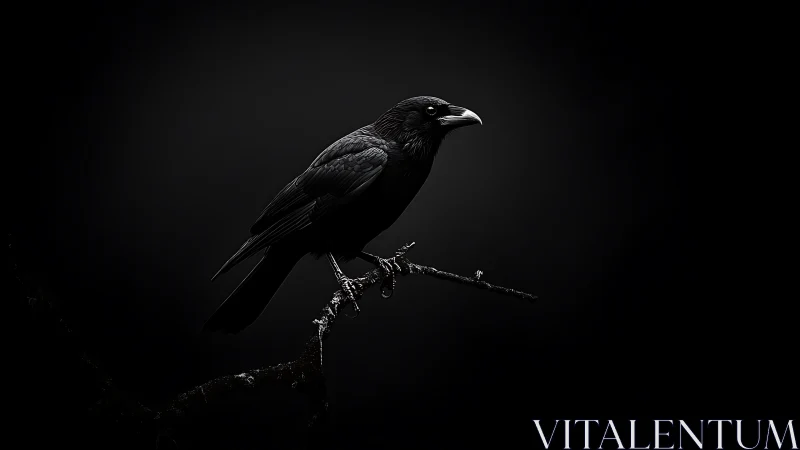 Raven Perched in Dramatic Shadow: A Study in Black