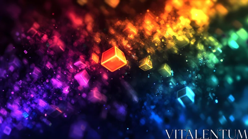 Vibrant floating cubes in abstract digital art, rainbow spectrum effect.