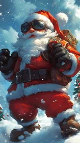 Dynamic digital Santa in heroic low-angle character render.