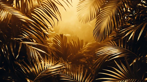 Golden jungle hush where palm leaves melt into sunrise.