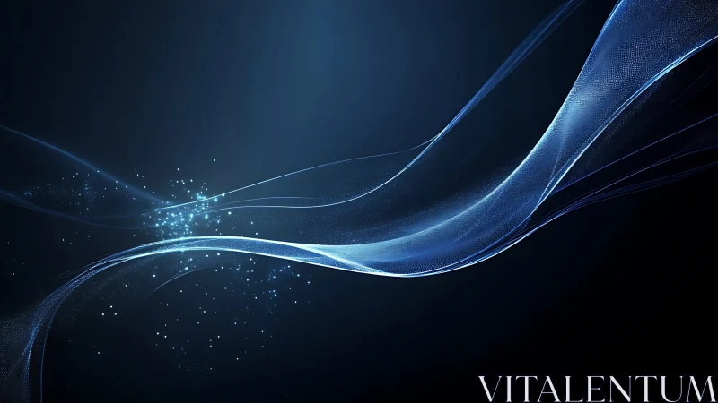 Gentle blue light ribbons drift calmly across deep space