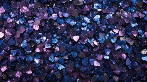 Stardust hearts shimmer in neon violet and midnight blue glow.
