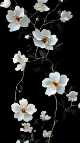 White Peonies Against Black. Golden Stamens.