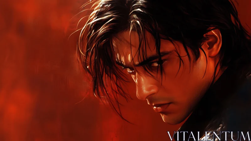 Smoldering gaze of a storm-lit rogue against molten dusk.