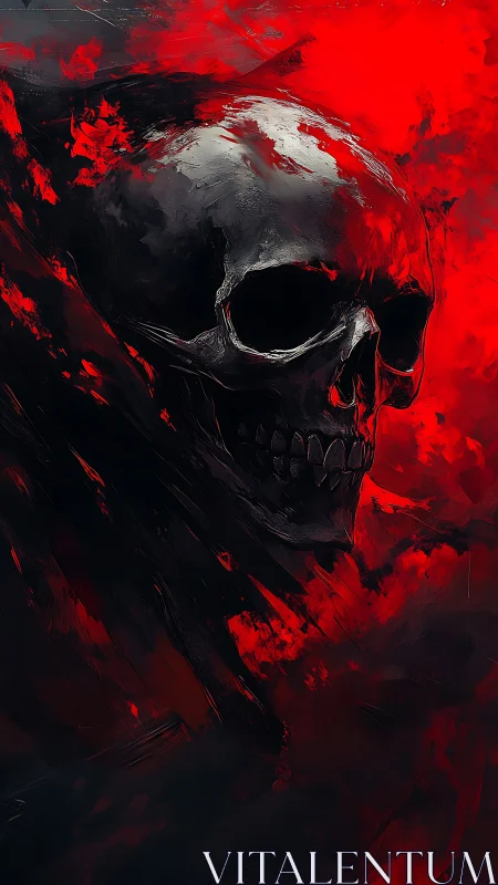 Menacing skull emerges from crimson inferno of swirling shadows