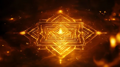 Geometric golden star sigil with layered glowing lines.