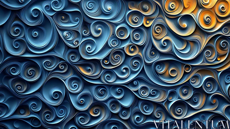 Swirling paper galaxies curl into a luminous ocean of blue