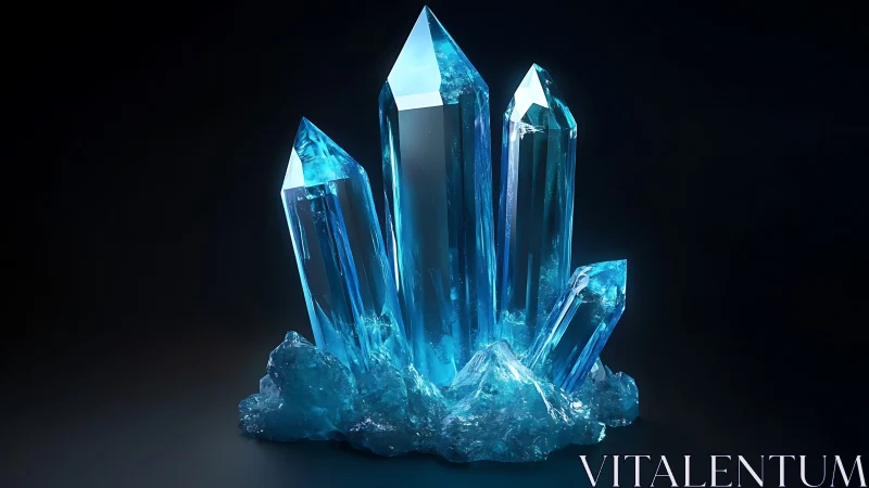 Radiant blue crystal cluster glows softly in the darkness