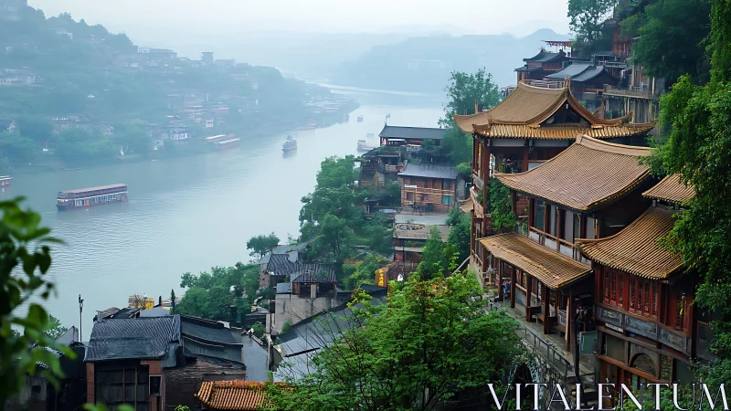 River mist cradles terraced temples above a winding harbor