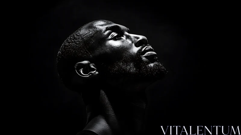 Silhouetted jawline catching star-like light in quiet defiance.