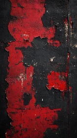 Peeling red paint exposes dark weathered metal surface