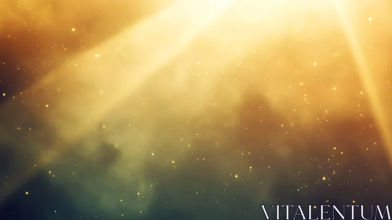 Diffuse golden light rays intersect graded hazy backdrop