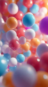 Colorful glossy spheres floating in soft blurred space.