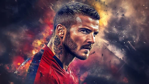 Digital portrait of male athlete in red sportswear