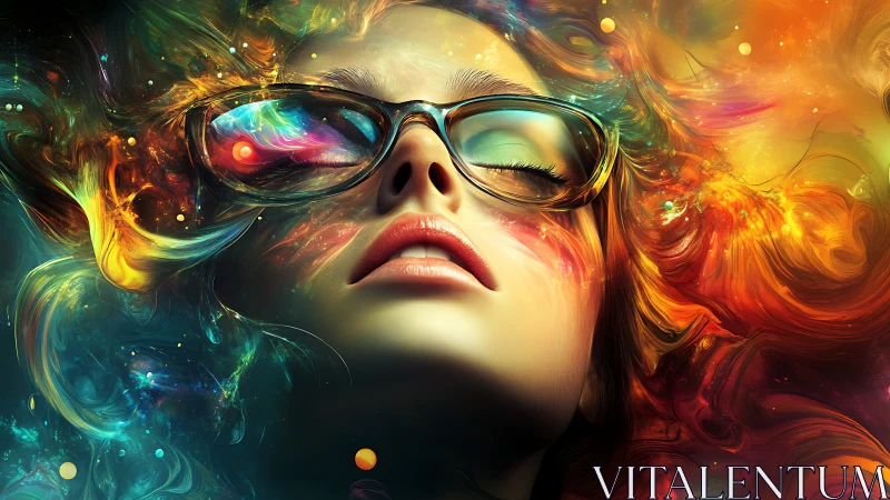 Cosmic dreamer immersed in swirling neon galaxies of mind.